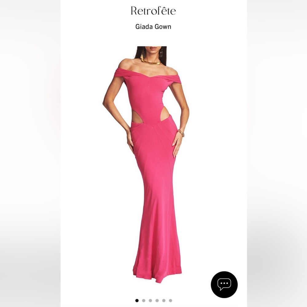 Retrofete Giada Dress in Pink Maxi Gown Cutout Off Shoulder XS